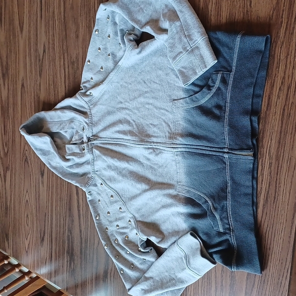 RUBBER DOLL front zip hoodie, crop style, Ombre gray & blue - Picture 1 of 5